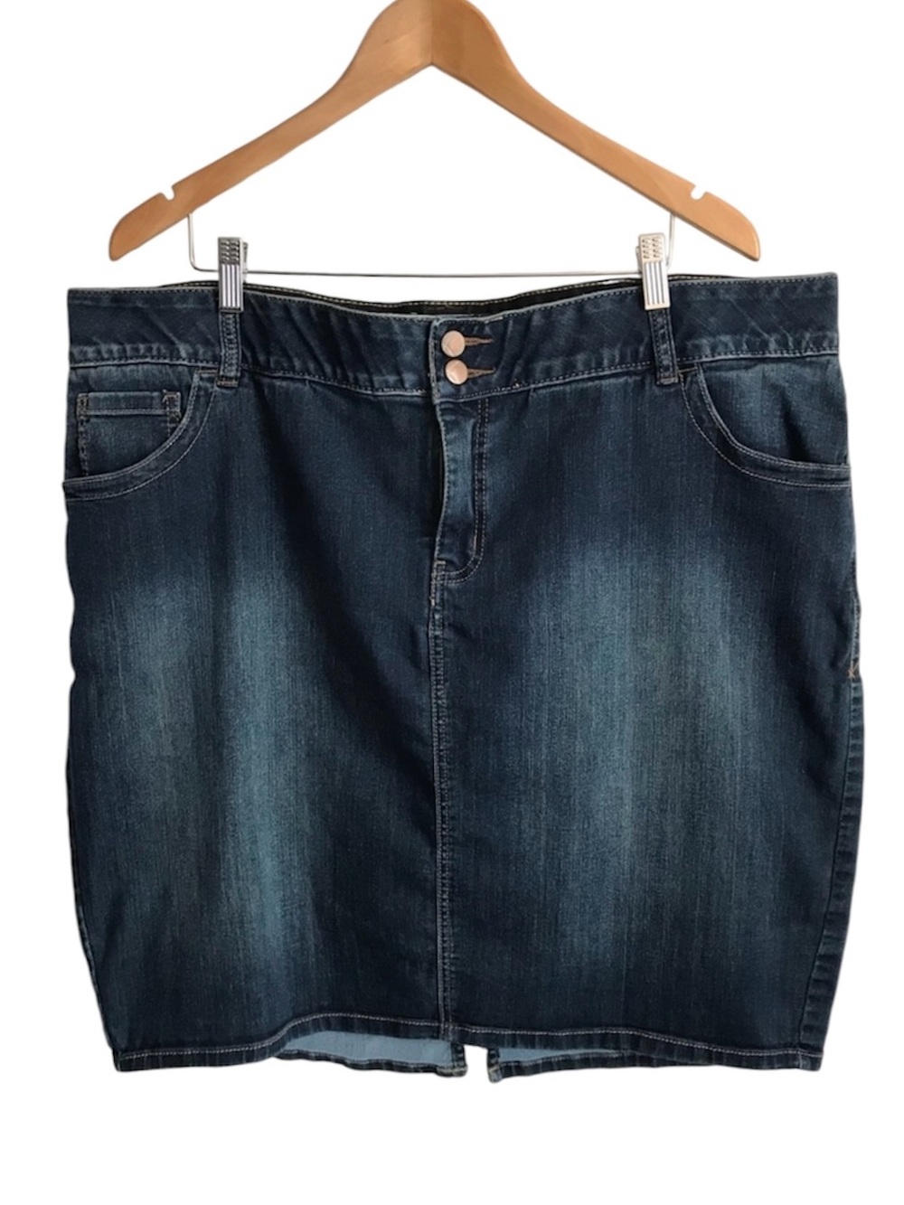 Lane Bryant Women’s Plus 24 Deep Blue Wash Stretch Mini Skirt w/pockets in EUC